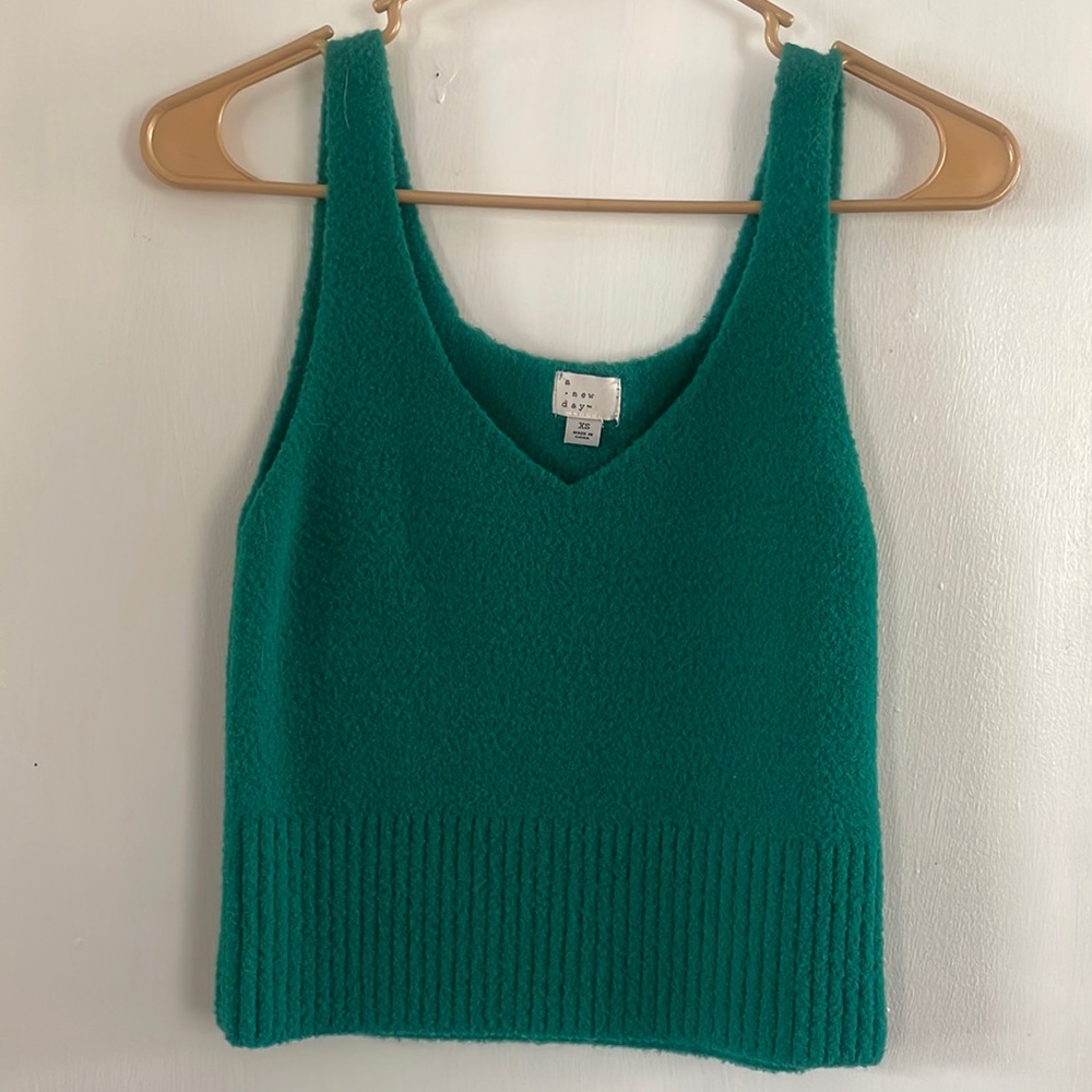 Green Faux Wool Sweater Tank Crop Top sz XS